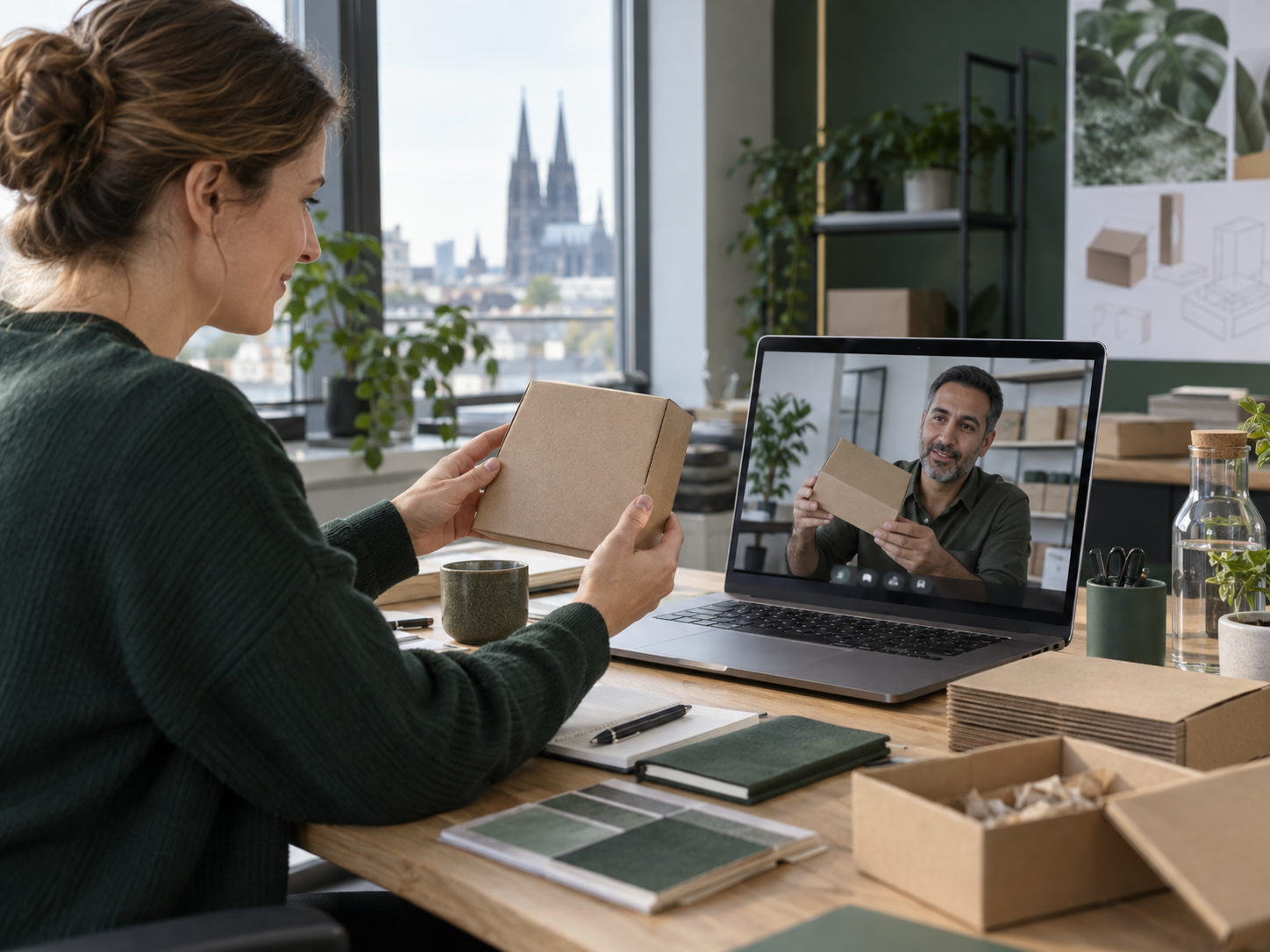 Kundin und Ansprechpartner stimmen Details zu Produkt und Muster ab.